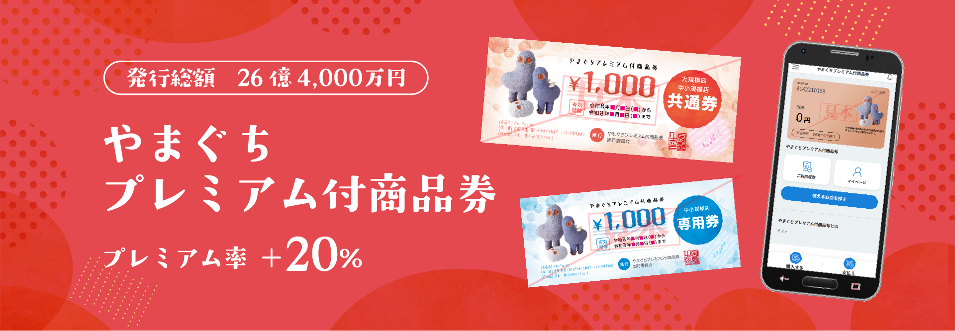 発行総数 26億4000万円 やまぐちプレミアム付商品券 プレミアム率+20%